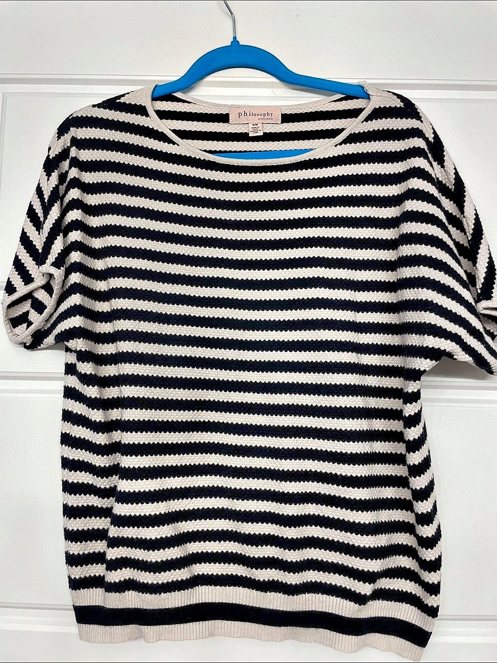 Philosophy Striped Crew Neck Sweater in Black & Cream Size Medium